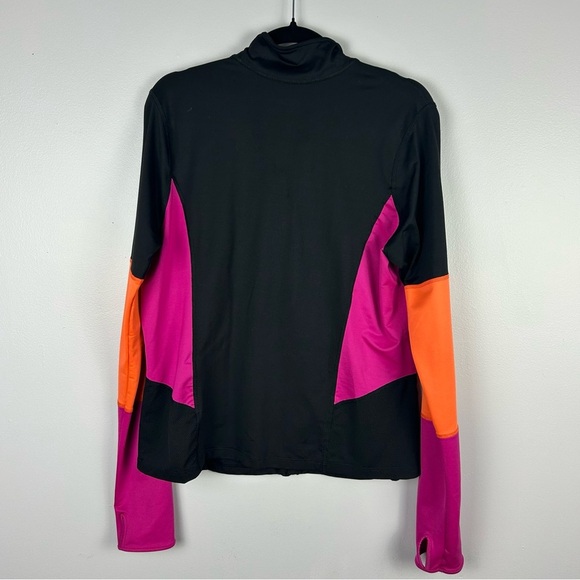 Spanx Mod Bod Black Neon Pink Orange Colorblock Full Zipped Jacket Size XL - Picture 9 of 9